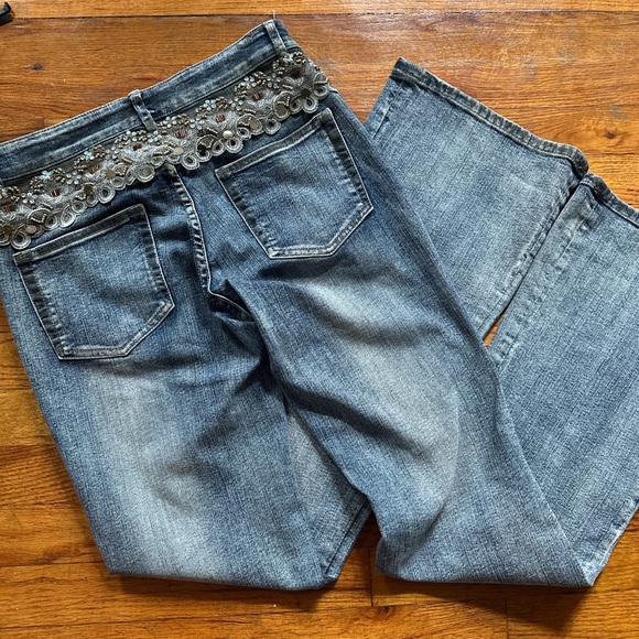 Cache Y2K Bootcut Embellished Jeans Lace Beaded Gold Jewels Jean Pant - Picture 8 of 8